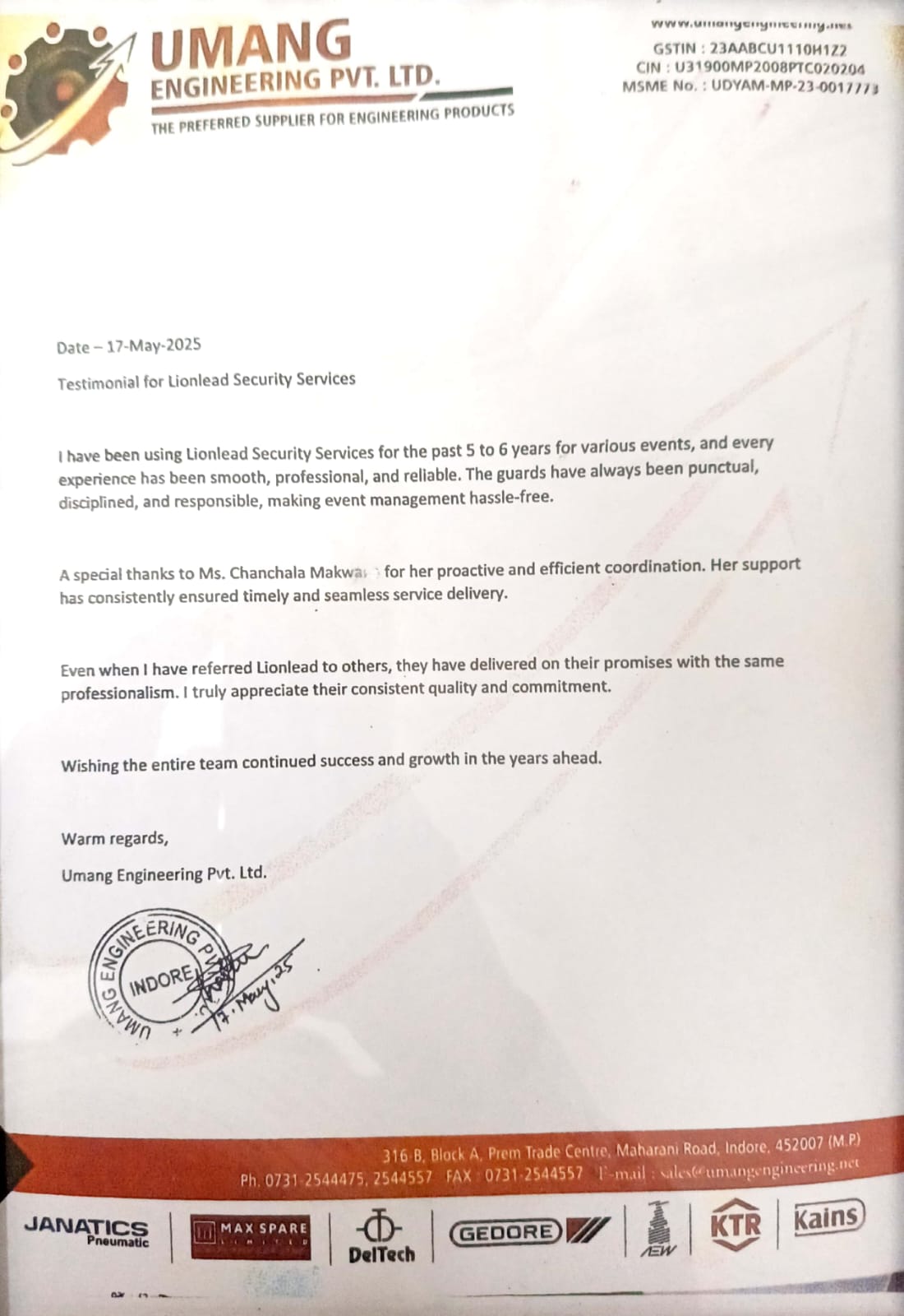 Lionlead Secure Watch Pvt Ltd Testimonials